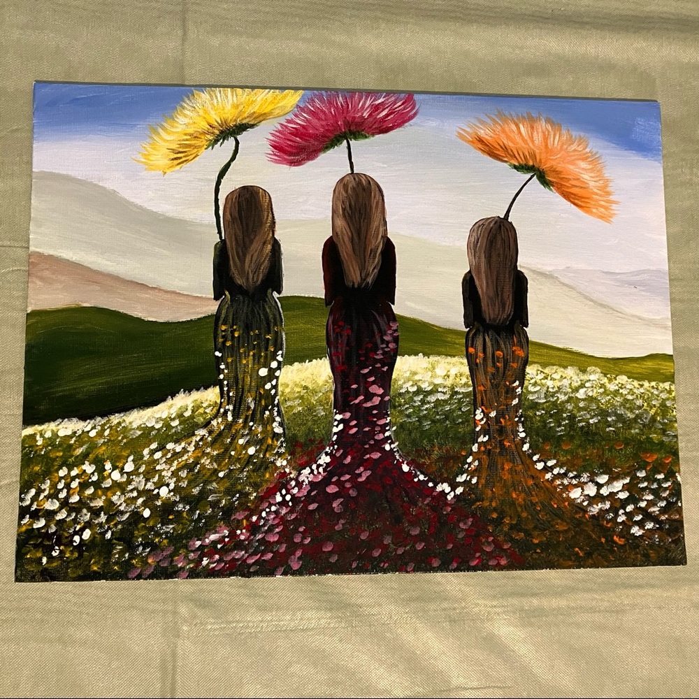 Whimsical Acrylic Painting on Canvas Board, 9" x 12"
